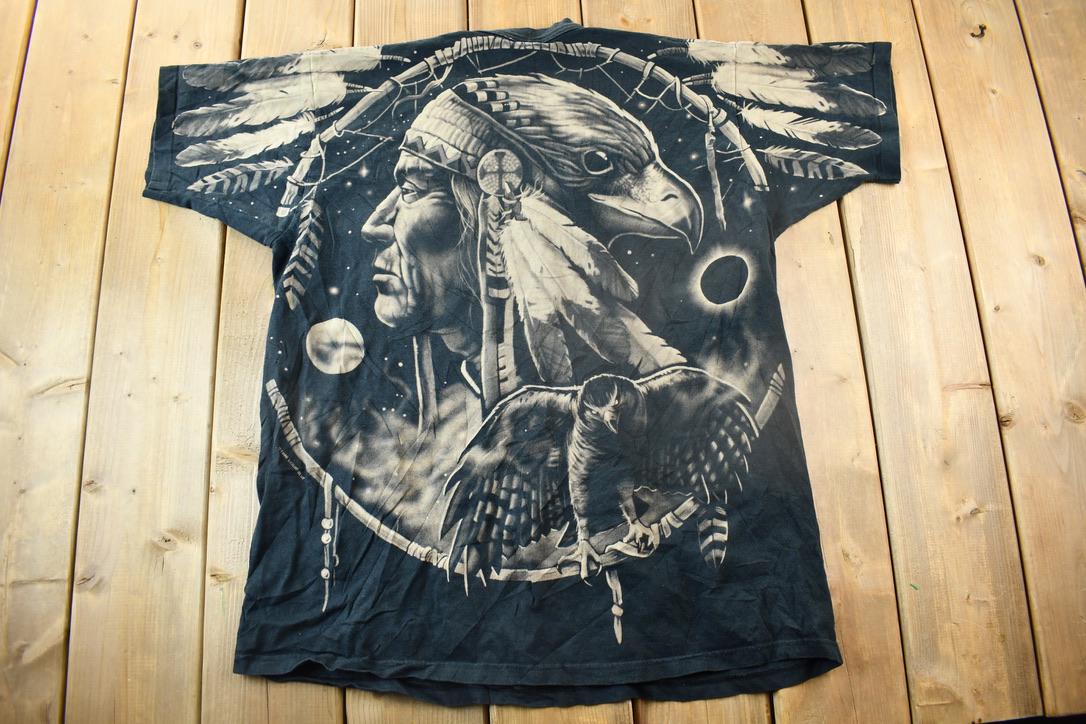 Vintage 1996 Liquid Blue Native American Graphic All Over Print T Shirt Size XL