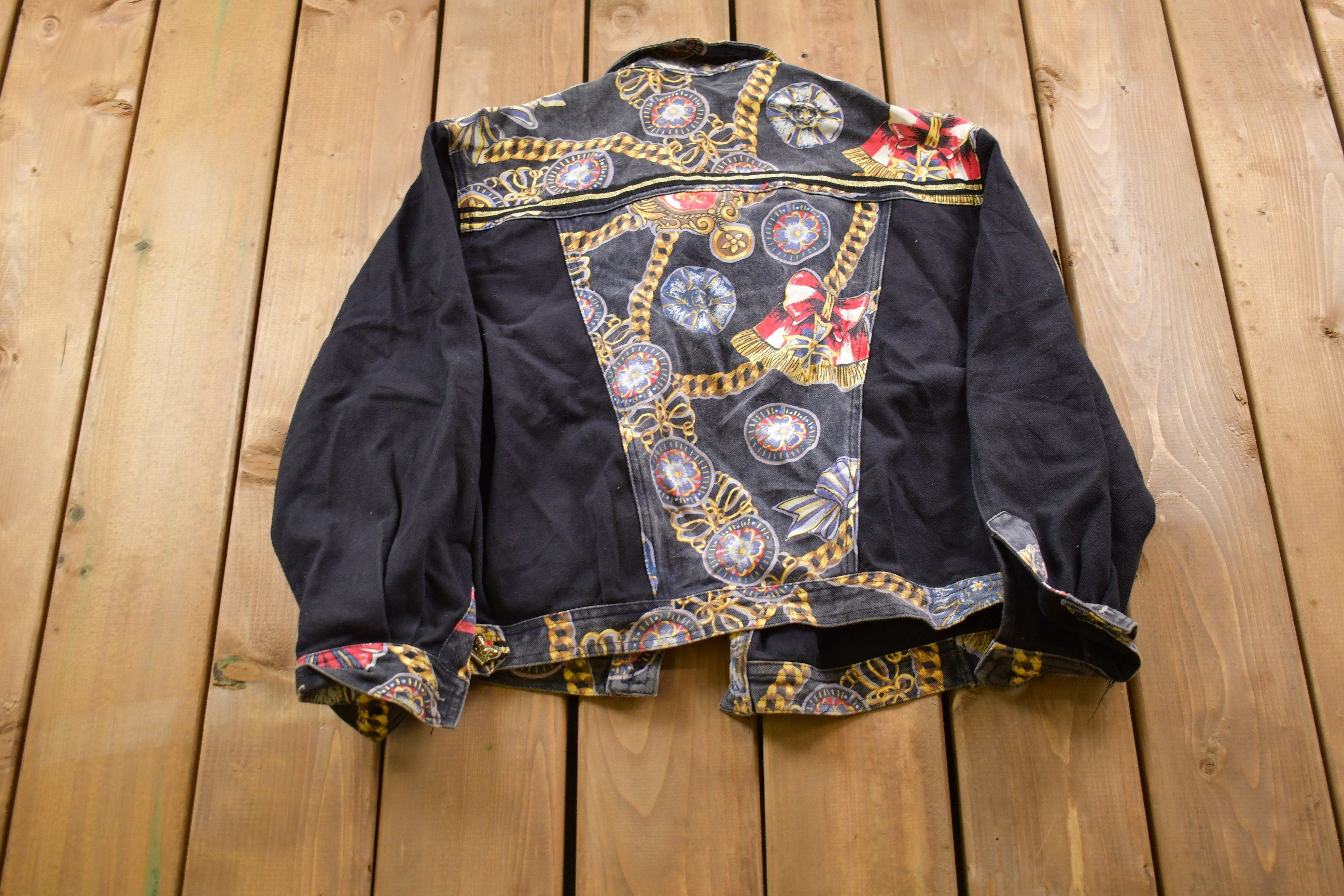 Vintage 1980s The La Costa Spa Jewelry Graphic Denim Jean Jacket