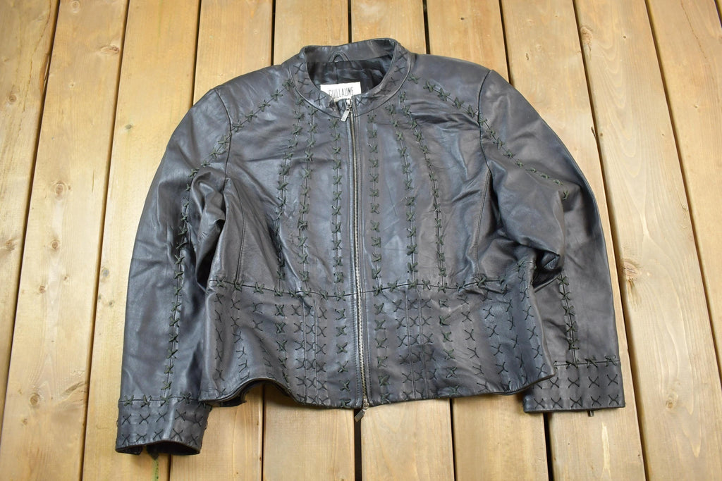 Vintage 1990s Guillaume Cross Stitch Leather Bomber Jacket