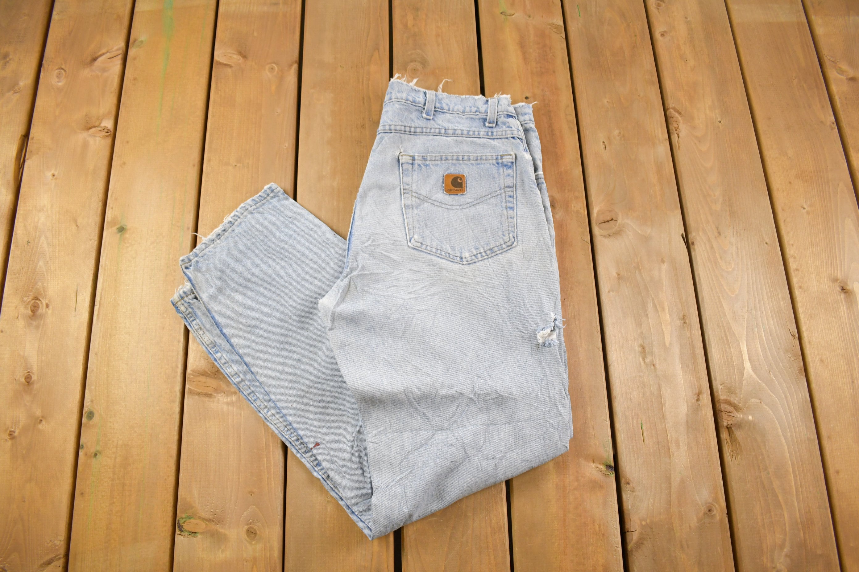 Vintage 1990s Carhartt Distressed Light Wash Jeans Size 34 x 30