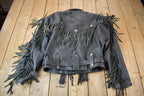 Vintage 1990s Pelle Cuir Leather Fringed Jacket