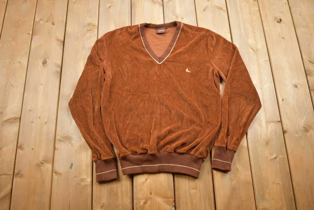 Vintage 1980s Ketch Velour V Neck Sweater
