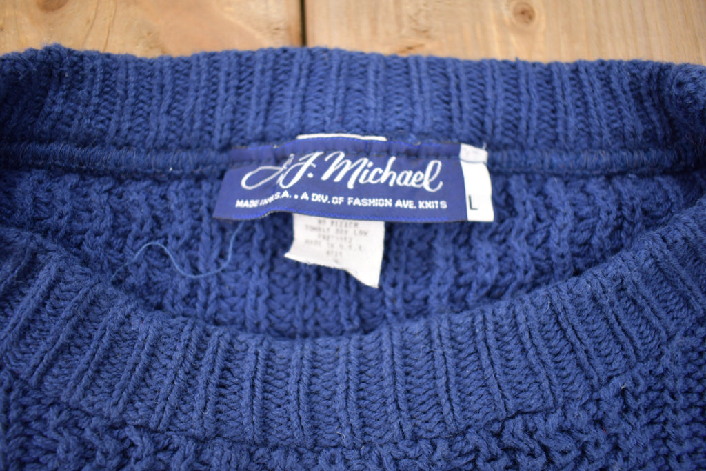 Vintage 1990s 3D Blue Cable Knit Crewneck Sweater