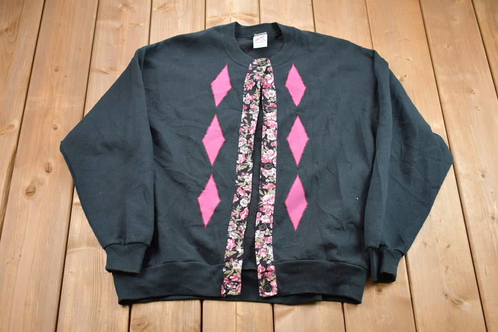 Vintage 1990s Made In USA Floral Cardigan Sweatshirt