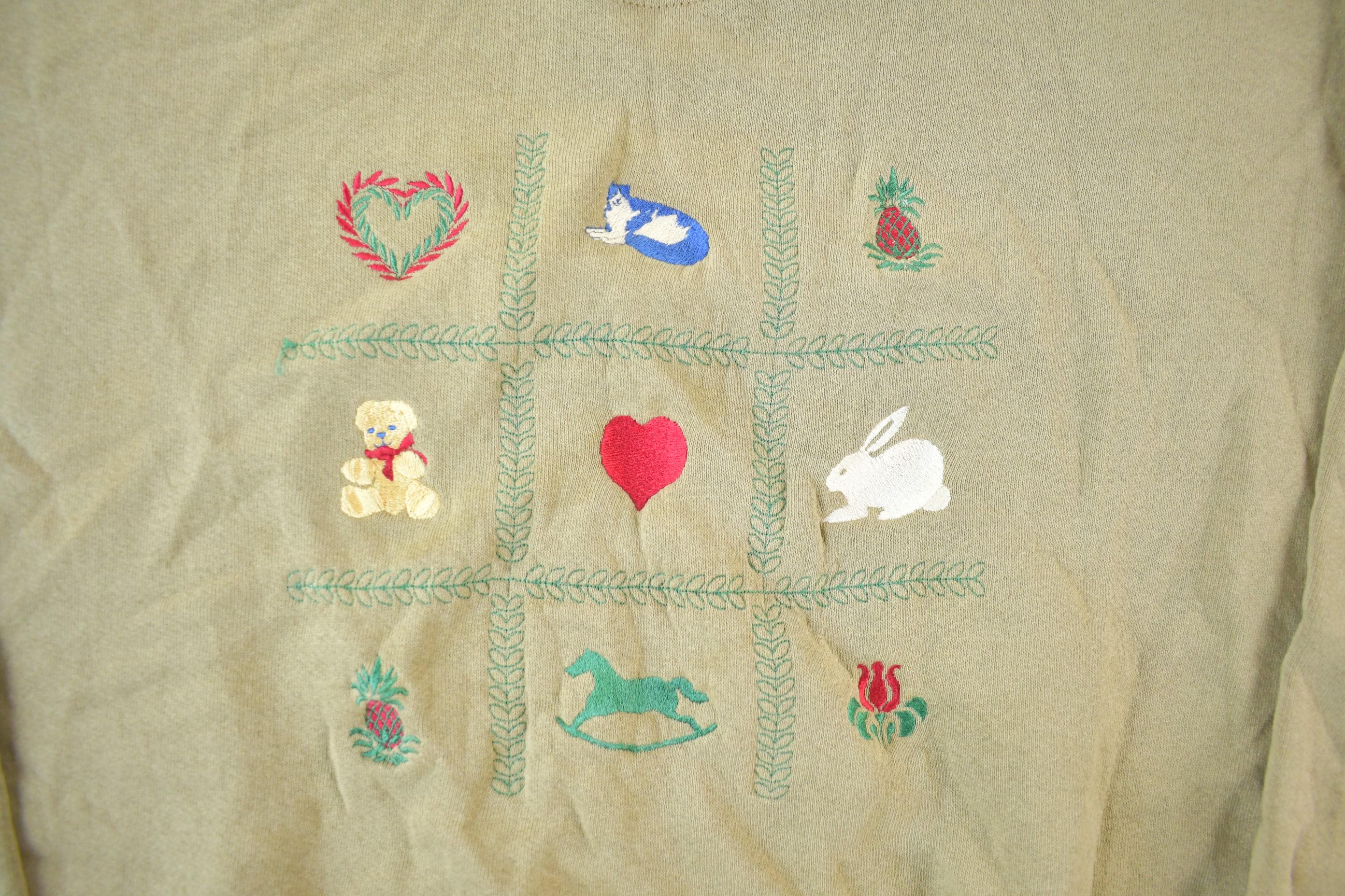 Vintage 1990s Cute Embroidered Crewneck Sweater Adult XL