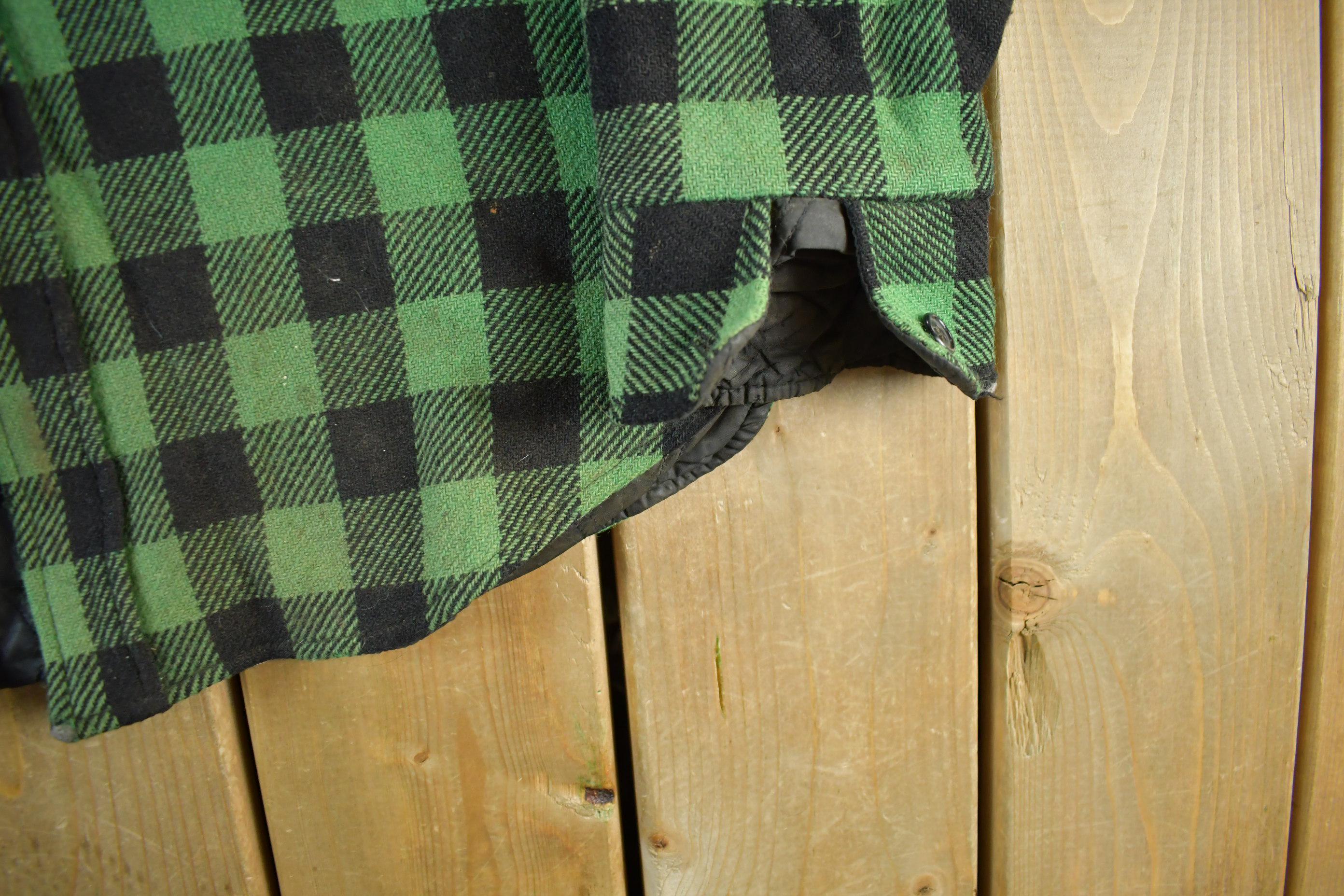 Vintage 1980s LL Bean Plaid Wool Button Up Shirt Jacket Men's Large