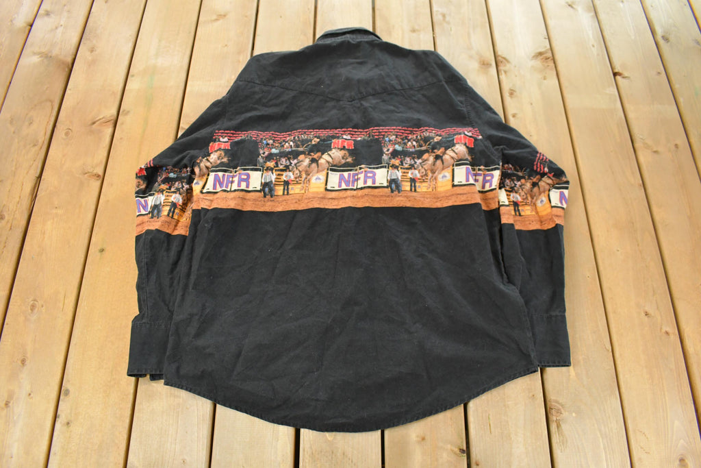 Vintage 1990s Wrangler Western All Over Print Rodeo Pearl Snap Shirt Men's XL