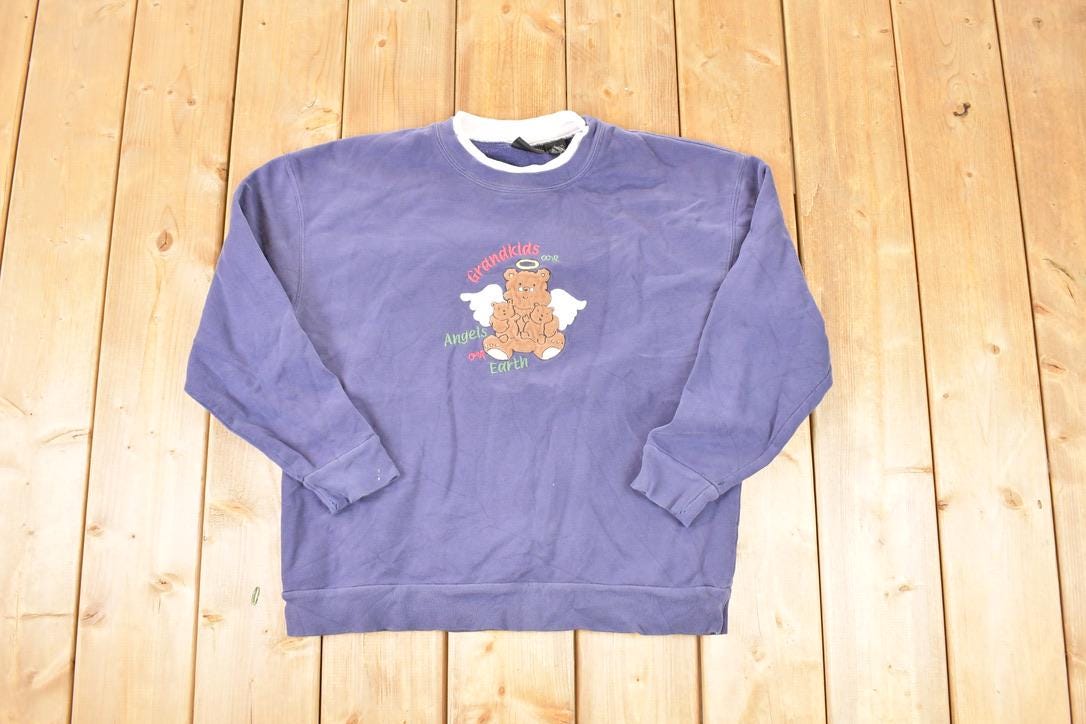 Vintage 1990s Angel Grandkids Teddy Bear Double Collar Crewneck Sweatshirt Women's L