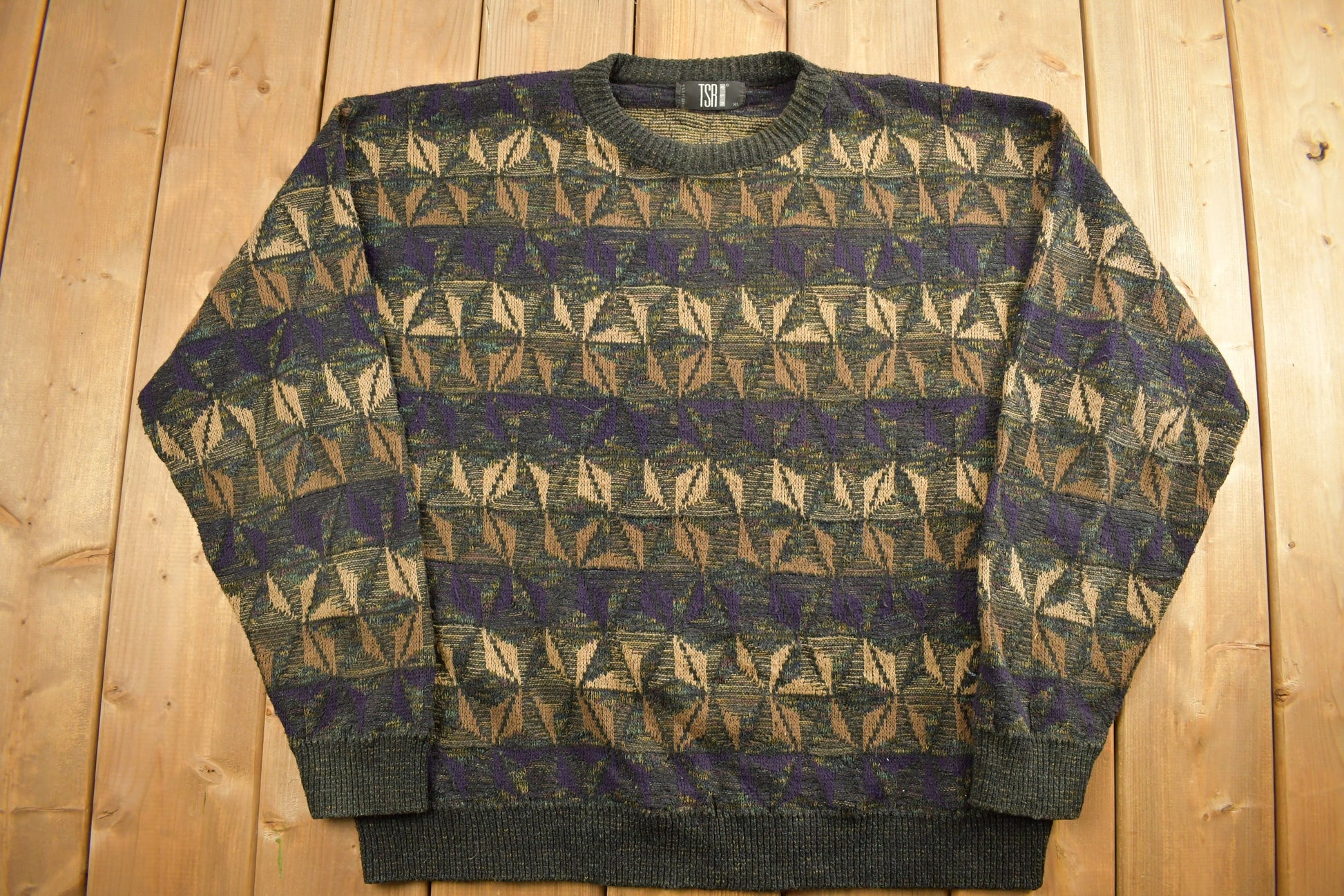 Vintage 1990s Abstract Striped Knit Crewneck Sweater / Vintage 90s Crewneck / All Over Pattern / Sweatshirt / Abstract Pattern / TSR USA