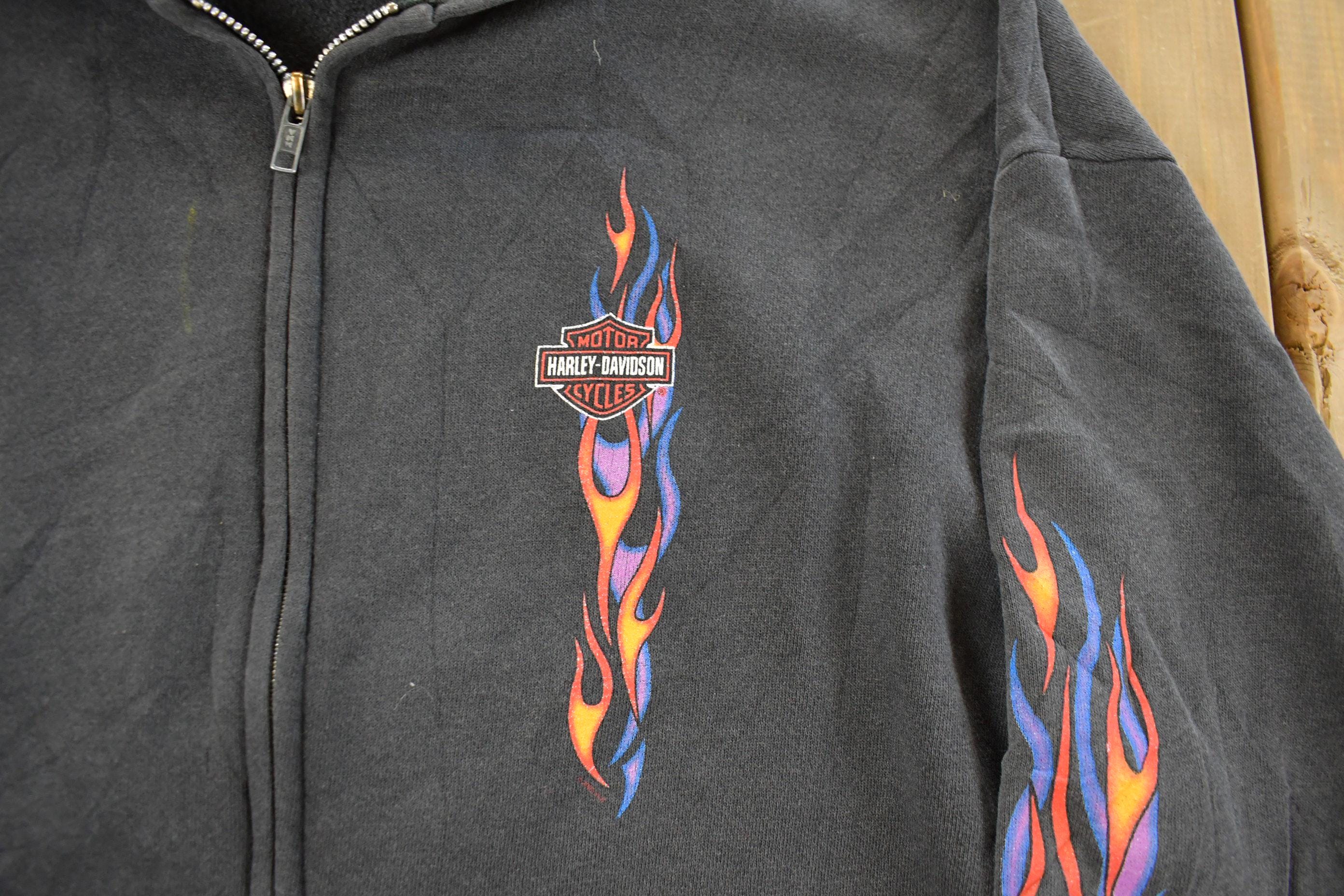 Vintage 1990s Distressed Harley Davidson Graphic Full Zip Hoodie Men's XL  90s Hoodie  Vintage Sweatshirt  Biker Motorcycle  90s Harley
