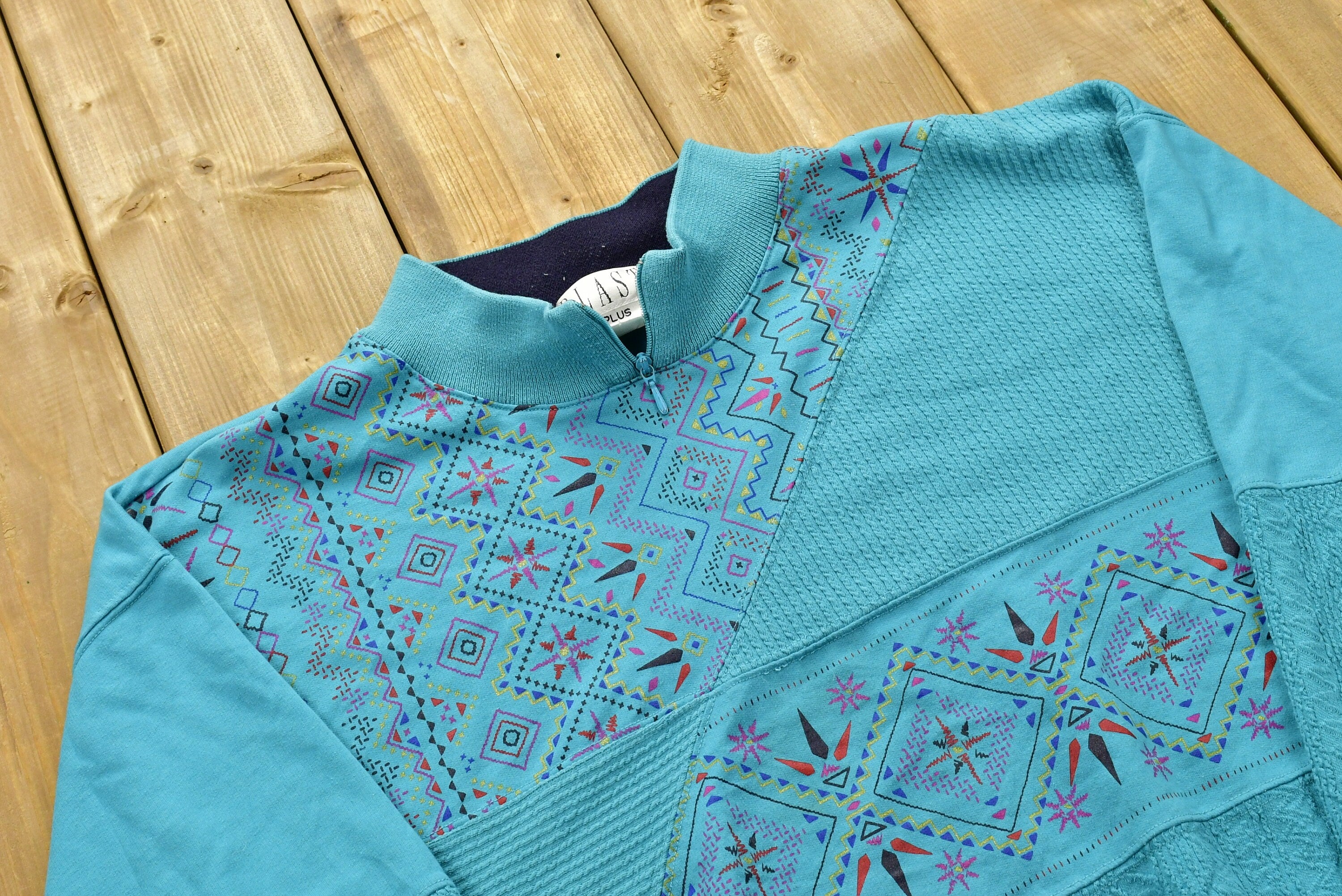 Ethnic Print Quarter Zip Sweatshirt