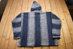 Vintage 1990s Baja Hooded Pullover Striped Knit Poncho Blanket Hoodie / 90s Hoodie / Vintage Sweater / Earth Rug / 90s Mexican Poncho