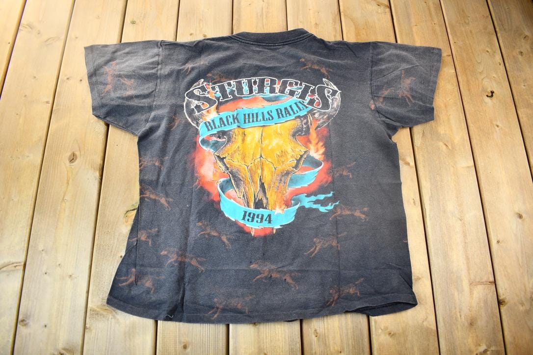 Vintage 1994 Sturgis Black Hills Rally 3D Emblem All Over Print Wolf Graphic Shirt