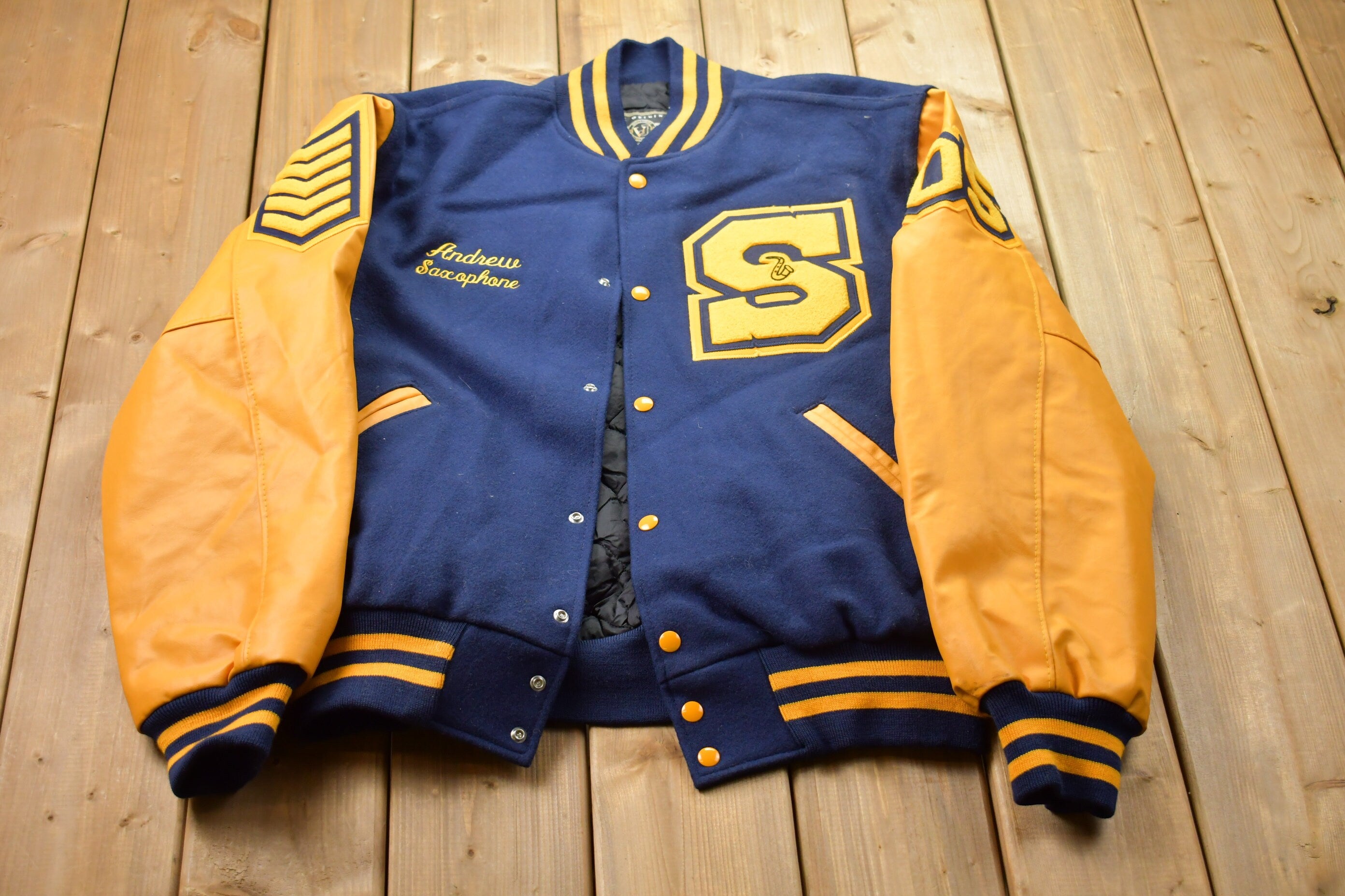 Vintage 1990s Shenango Wildcat Band Leather Varsity Jacket
