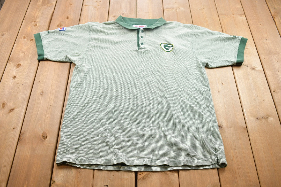 Vintage 1990s Embroidered Pro Line Green Bay Packers NFL Button Up Collar T-Shirt