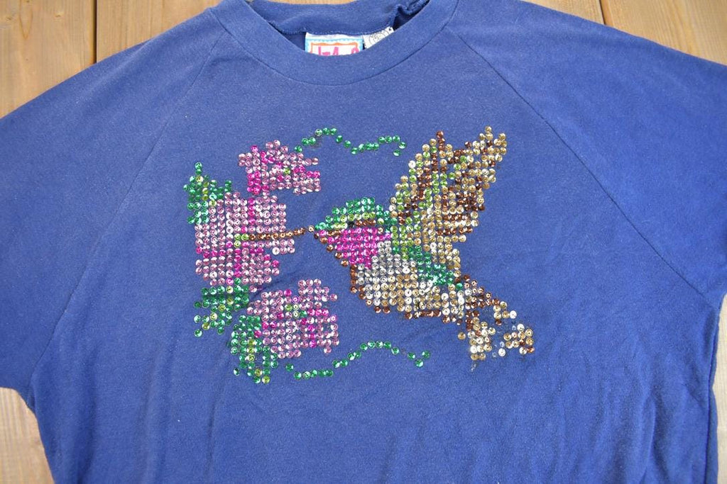 Vintage 1980s Swallow Sequin Short Sleeve Raglan Crewneck /