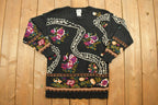 Vintage 1990s Abstract Floral Knit Crewneck Sweater