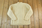 Vintage 1990s Gaeltarra Hand Cable Knit In Ireland Wool Crewneck Sweater