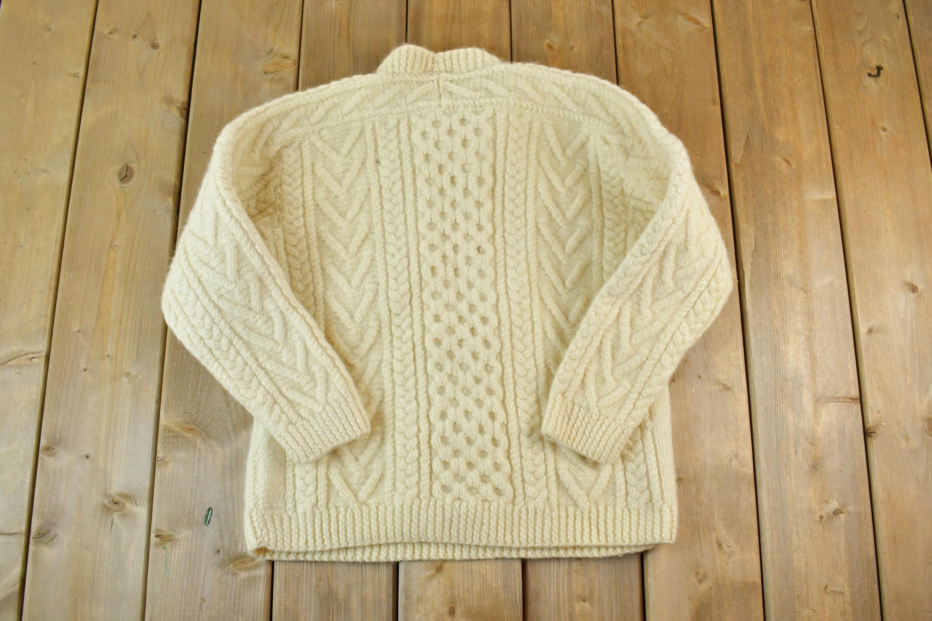 Vintage 1990s Gaeltarra Hand Cable Knit In Ireland Wool Crewneck Sweater