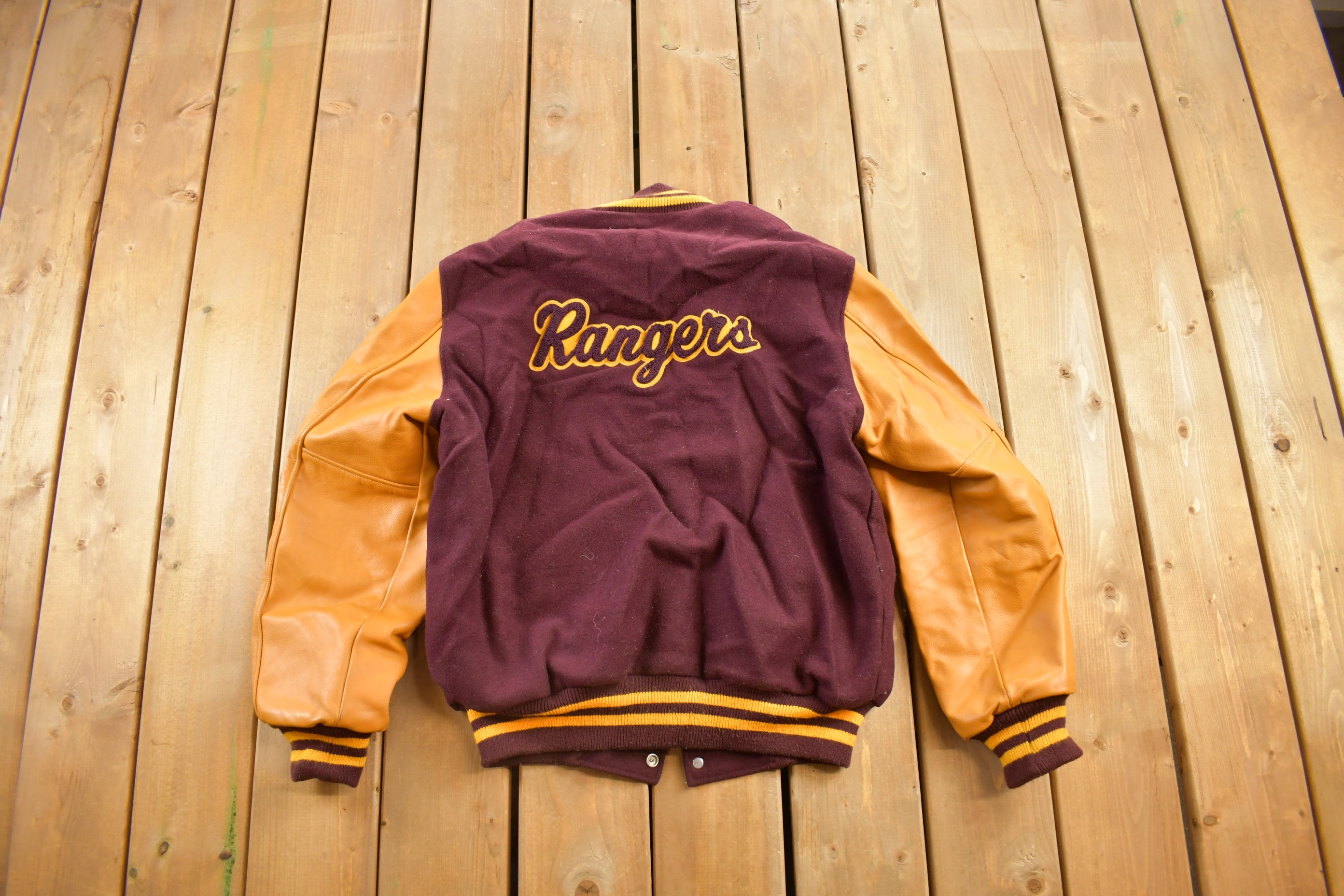 Vintage 1970s Rangers Senior Band Leather Letterman Varsity Jacket