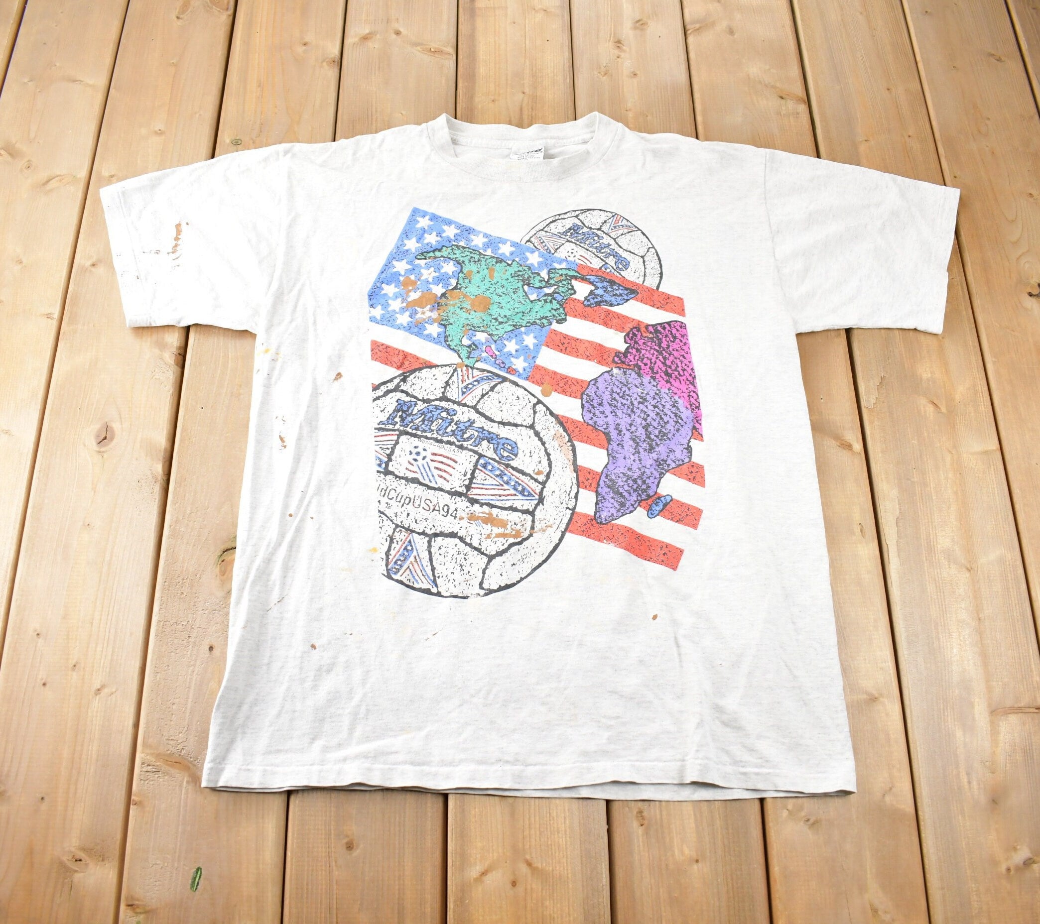 Vintage 1990s Mitre Soccer Distressed Souvenir T Shirt Made In USA Size XL