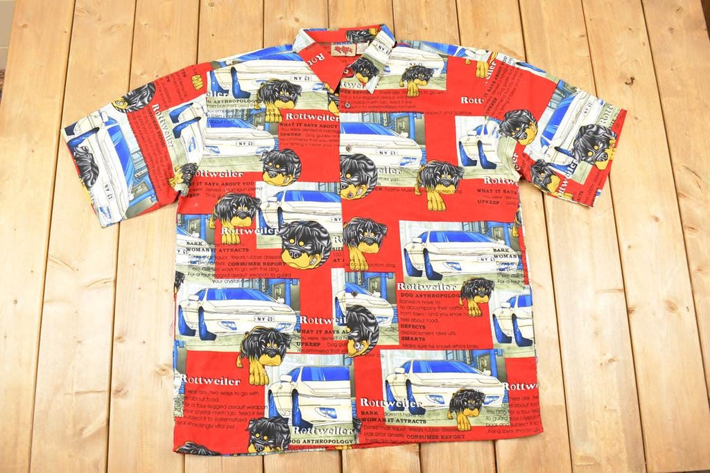Vintage 1990s Up Roc AOP Hip Hop Rottweiler Abstract Button Up Shirt Men's XXL
