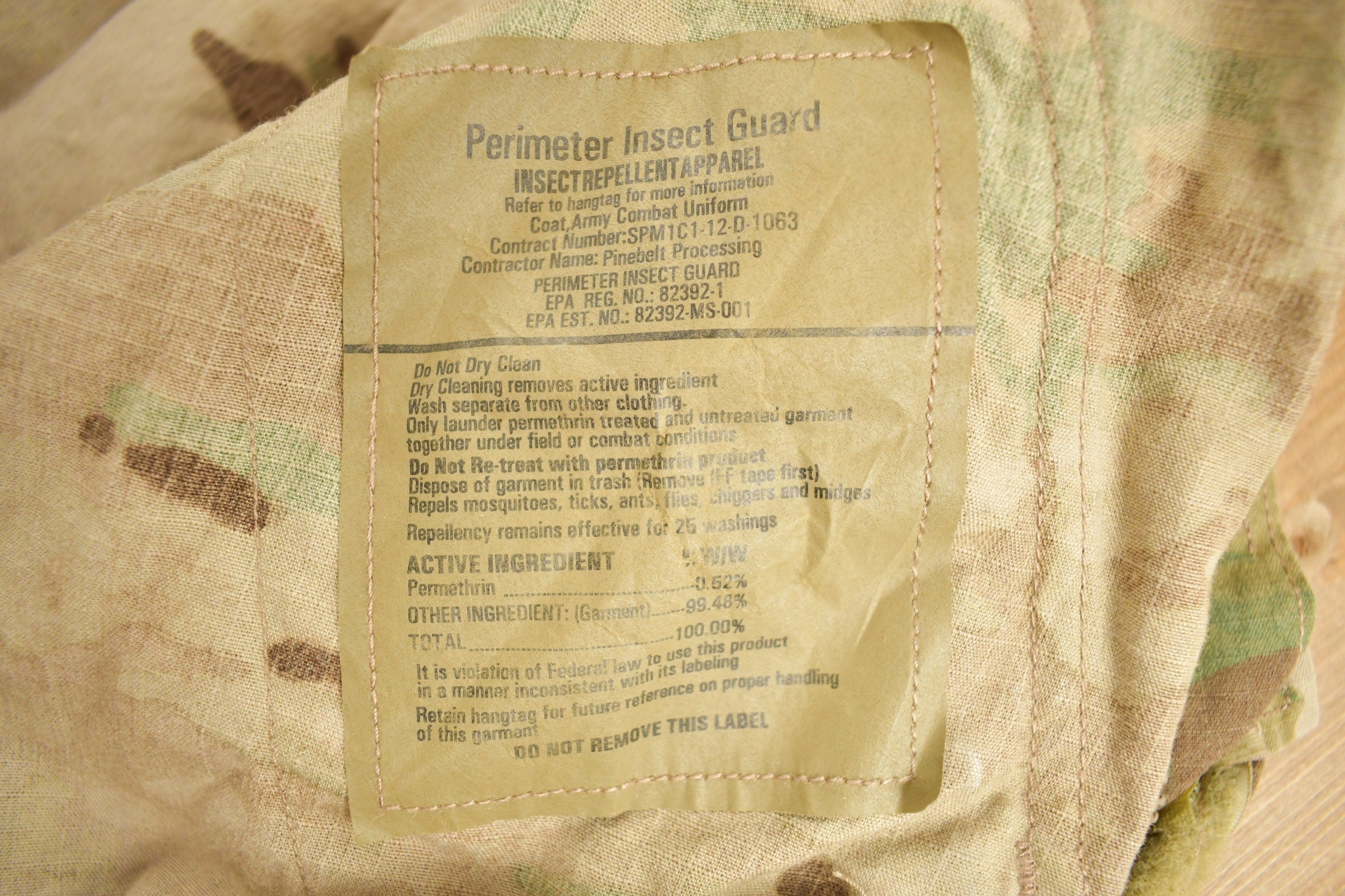 Vintage 2001 Military Desert MultiCamo Insect Repellent Field Jacket