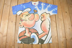 Vintage 1990s Popeye The Sailor All Over Print Single Stitch Graphic T Shirt Made In USA Spinach