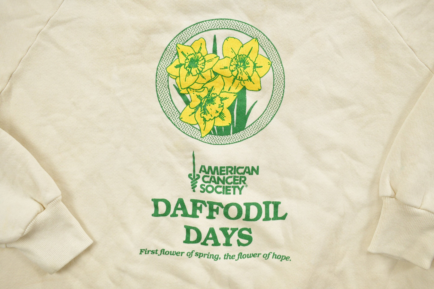 Vintage 1980s Daffodil Day Charity Crewneck Sweatshirt / 80s Crewneck / American Cancer Society / Essential / Streetwear / 80s Raglan