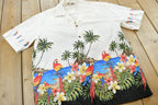 Vintage 1990s Pacific Legend Palm Trees Parrots Hawaiian Button Up Shirt Men's L / Funky Crazy Pattern / Island Style / Made in USA