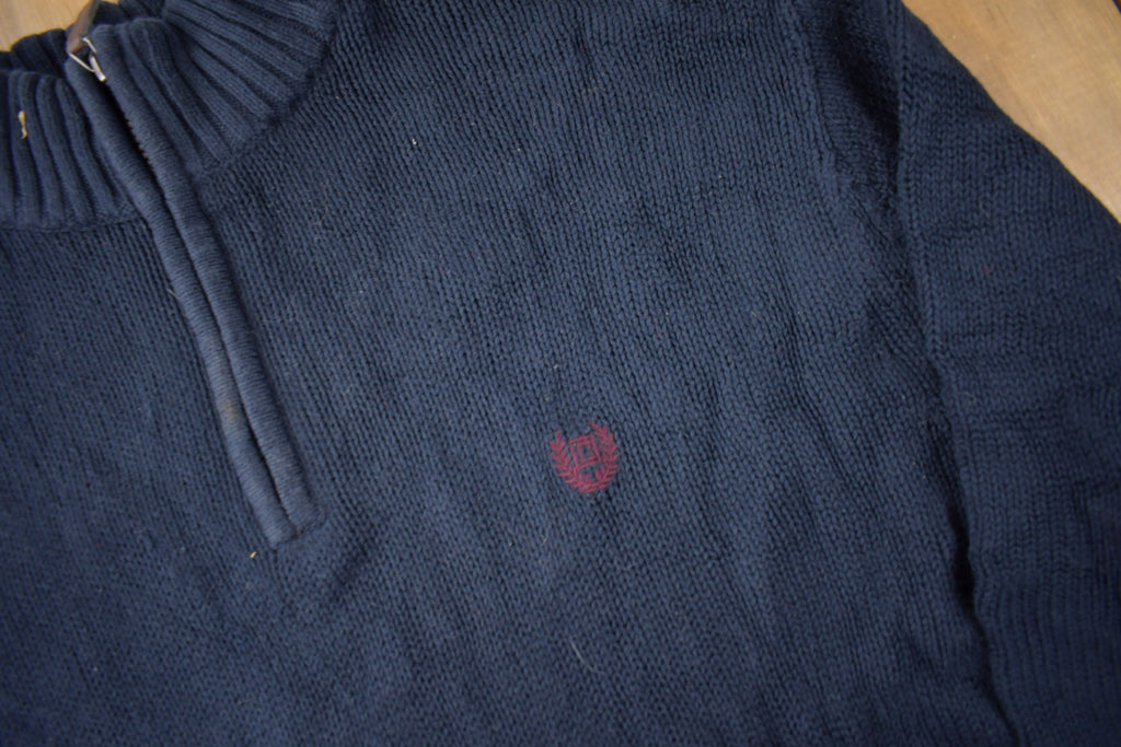 Vintage Y2K Chaps Embroidered Logo Quarter Zip Knit Sweater Size XL