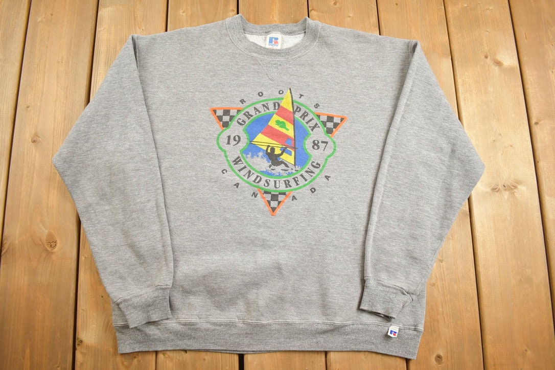 Vintage 1987 Russell Athletics Windsurfing Grand Prix Roots Canada Crewneck Sweatshirt