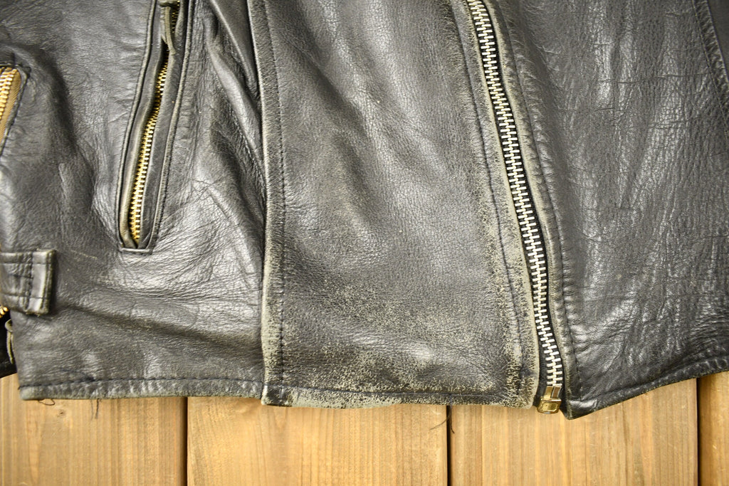Vintage 1980s Distressed Leather Motorcycle Jacket