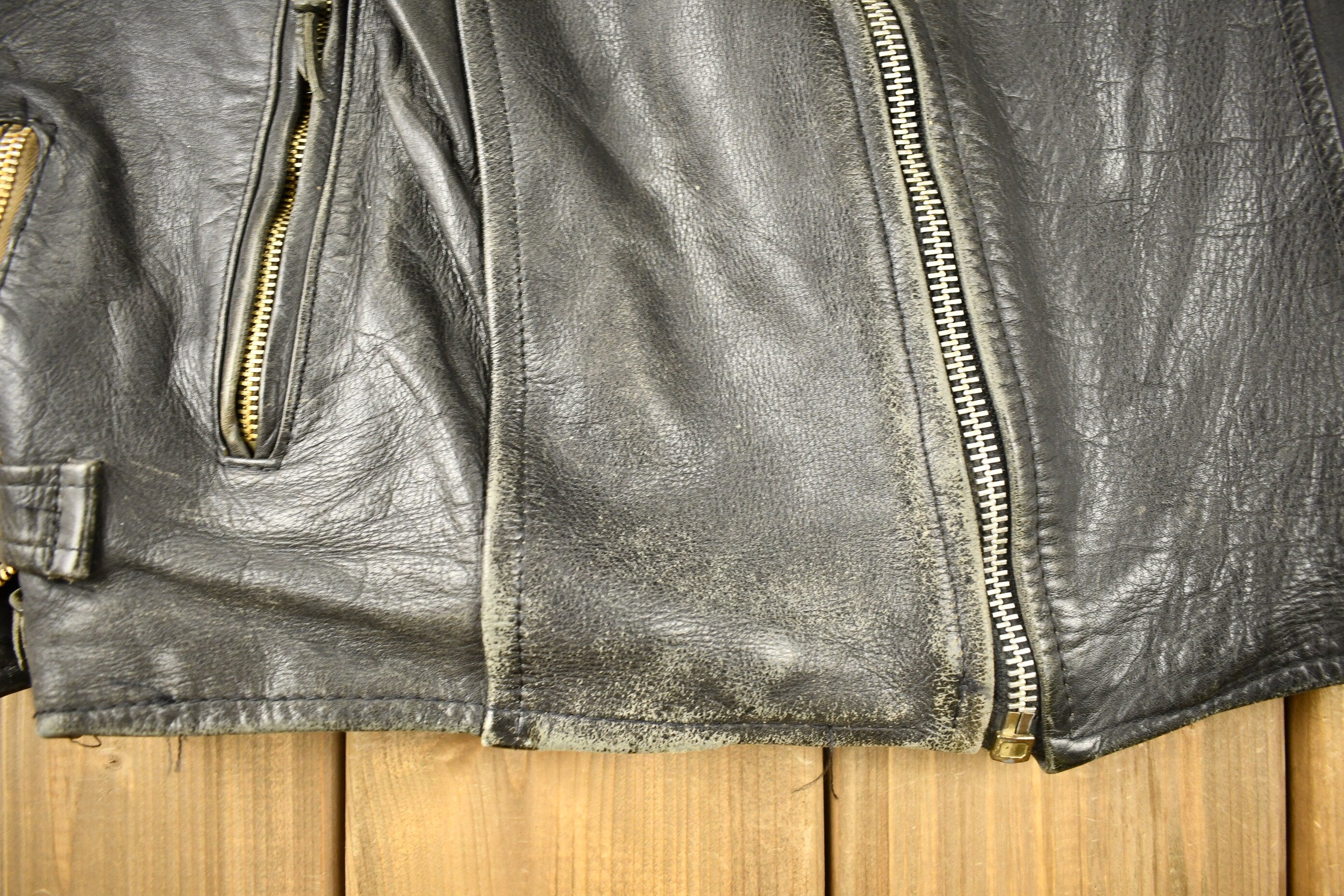 Vintage 1980s Distressed Leather Motorcycle Jacket