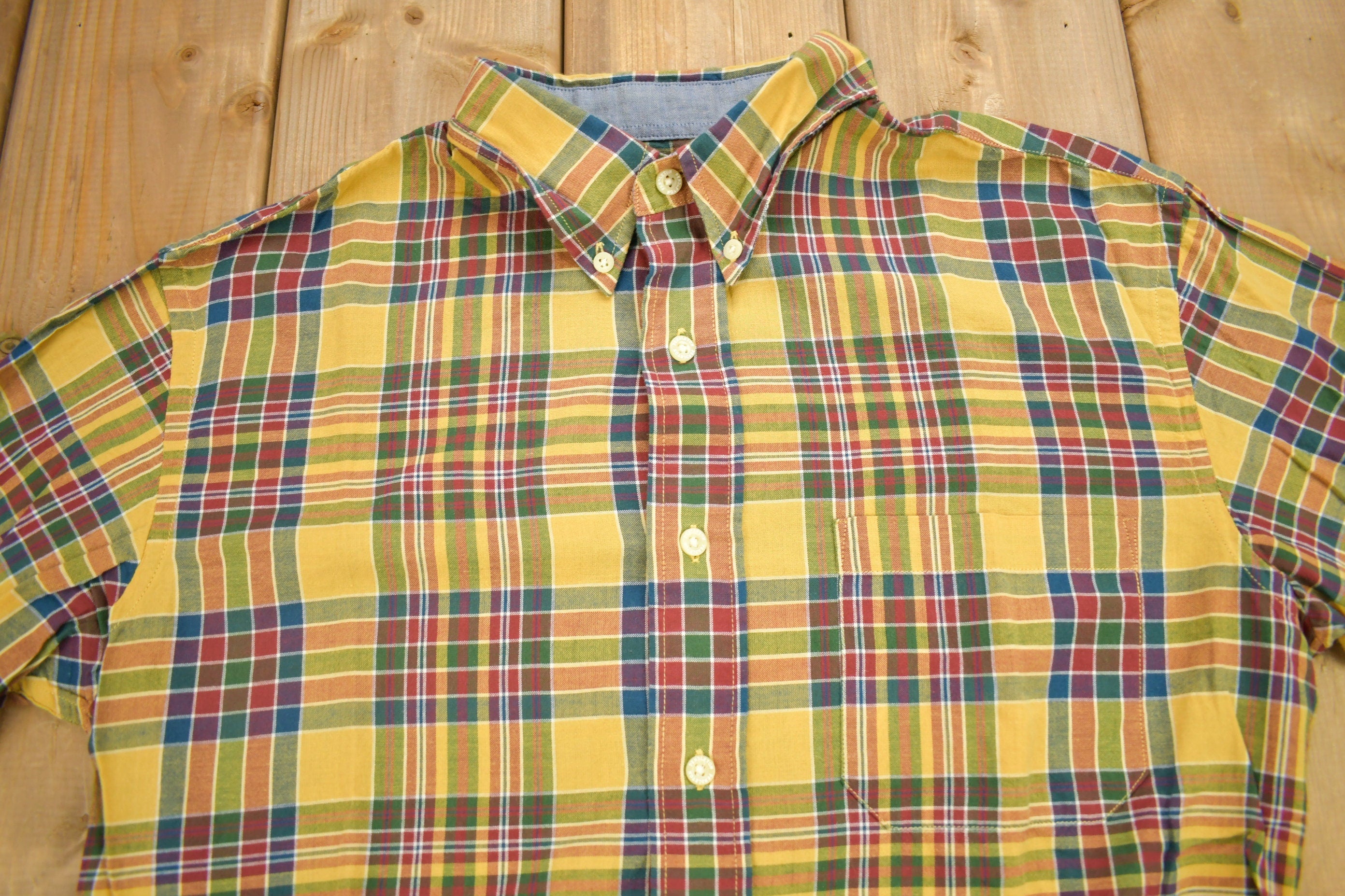 Vintage Sir Pendleton original Surf Brand Short Sleeve Yellow Plaid Button Up Shirt