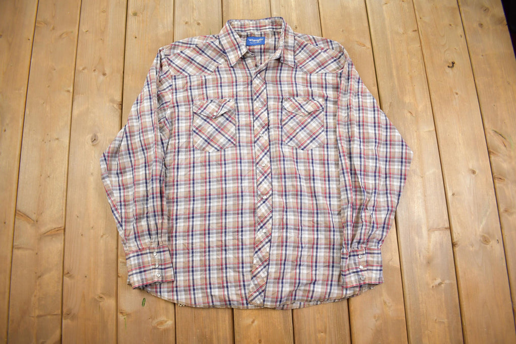 Vintage 1990s Wrangler Plaid Western Style Button Up Rodeo Shirt- Large