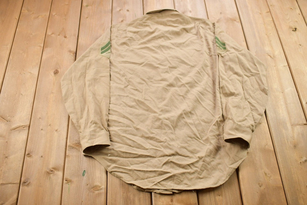 Vintage 1990s USMC Beige Blank Military Button Up Shirt