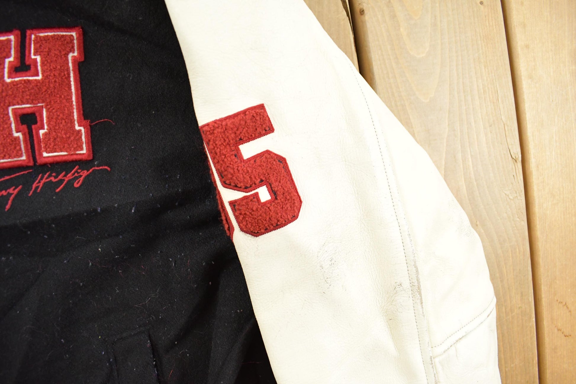 Vintage 1990s Tommy Hilfiger Wool Leather Varsity Jacket Men's Large