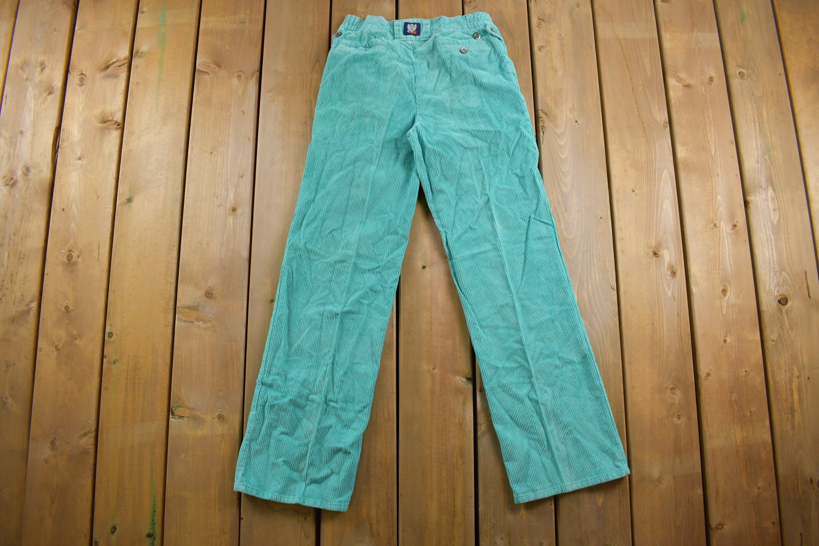 Vintage 1990s The Rock Teal Corduroy Flare Pants Size 26 x 29