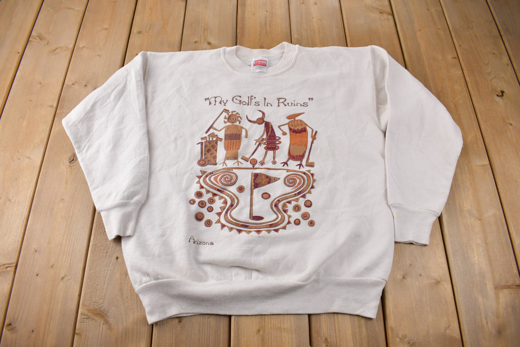 Vintage 1990s Arizona Golf Theme Crewneck Sweatshirt Made In USA Size M