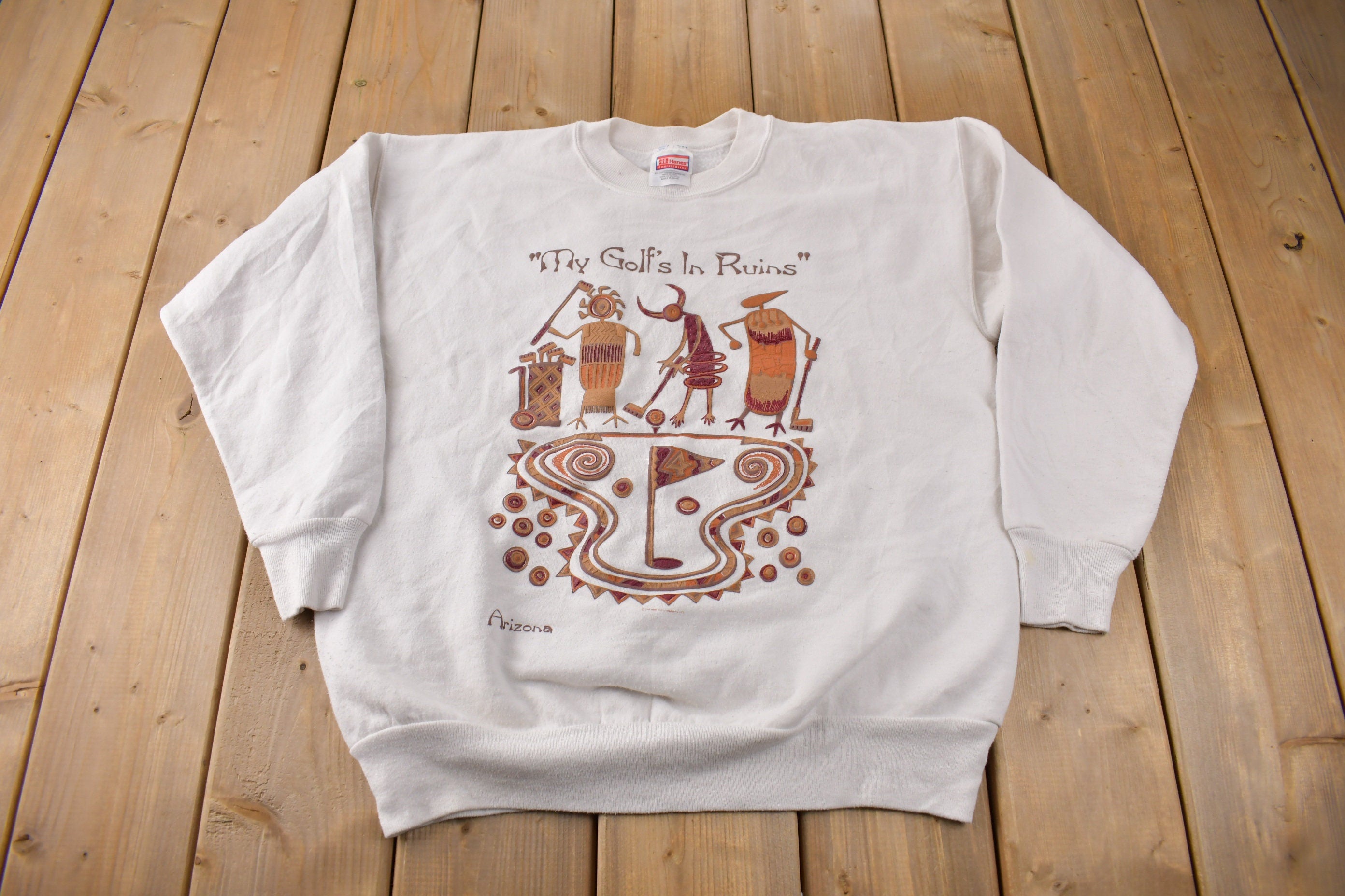 Vintage 1990s Arizona Golf Theme Crewneck Sweatshirt Made In USA Size M