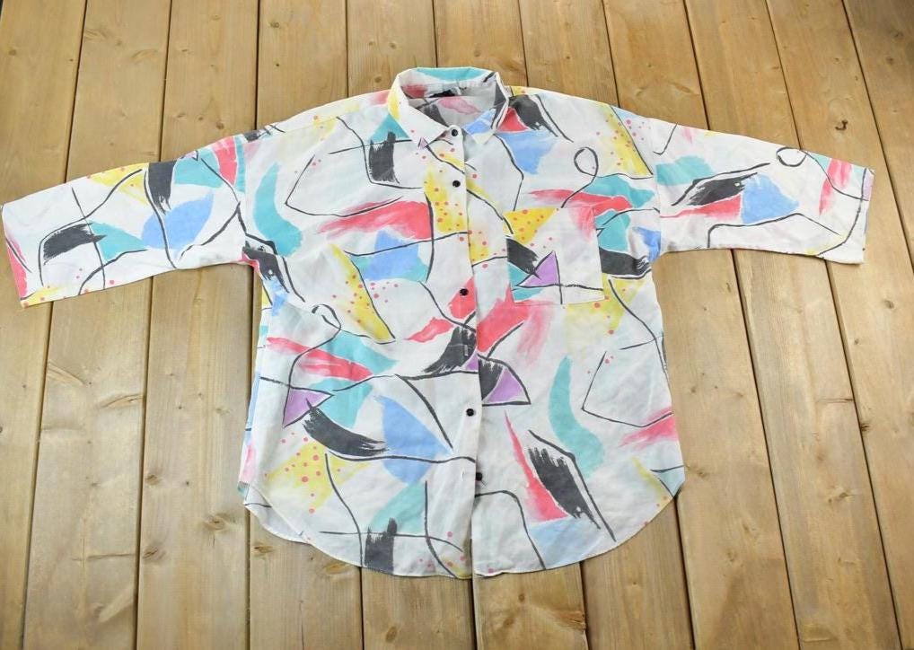 Vintage 1990s California Connection Abstract Neon Button Up Shirt