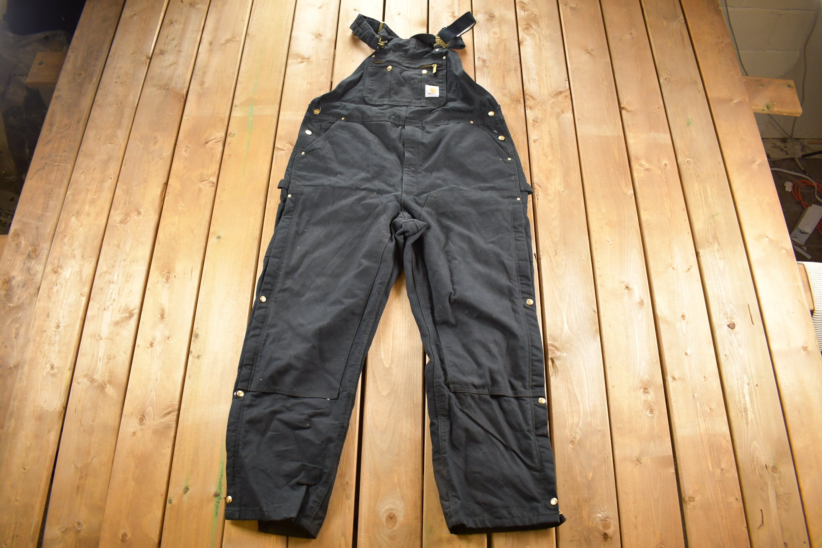 Vintage 1990s Carhartt Double Knee Quilted Canvas Overalls Size 45 x 30