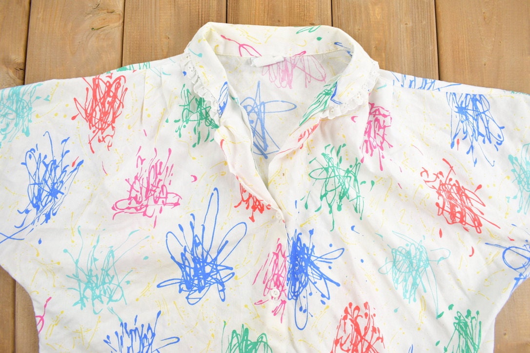 Vintage 1990s Abstract Scribble Pattern Button Up Shirt
