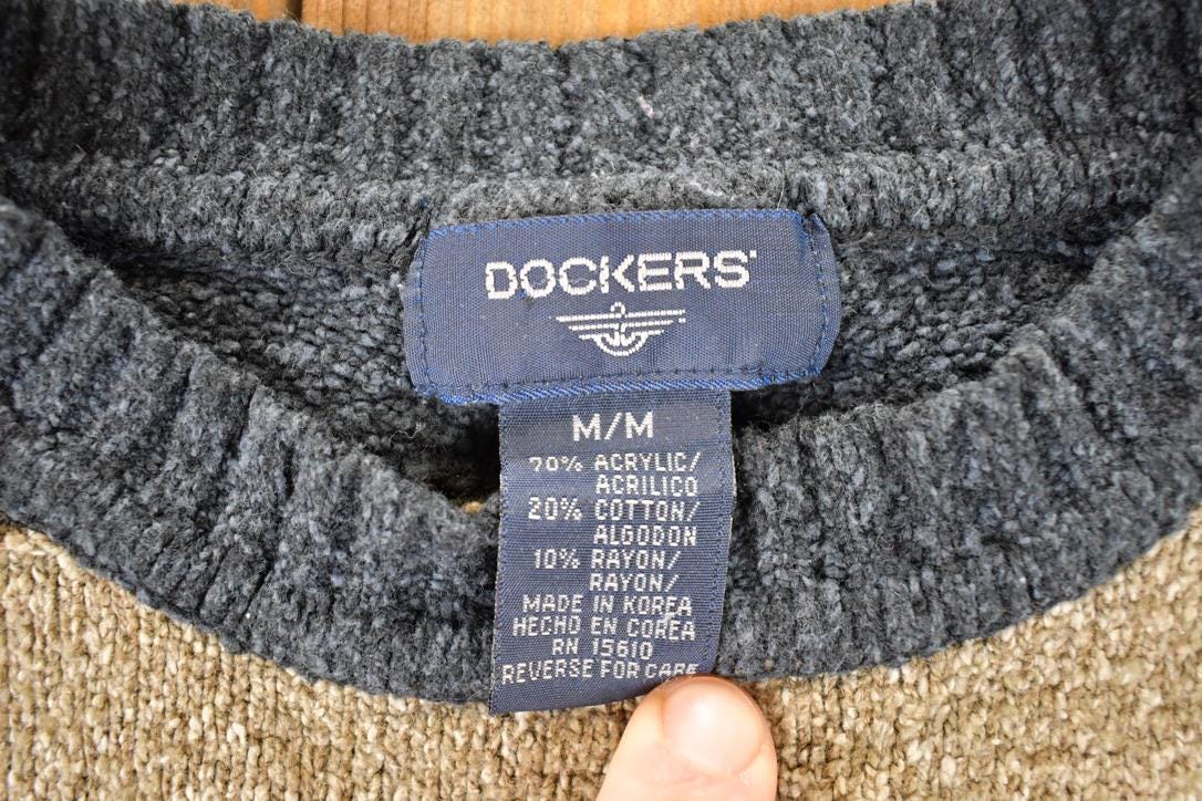 Vintage 1990s Dockers Striped Knit Crewneck Sweater Men's M-L / 90s Knitted Sweatshirt / Vintage Preppy Knits