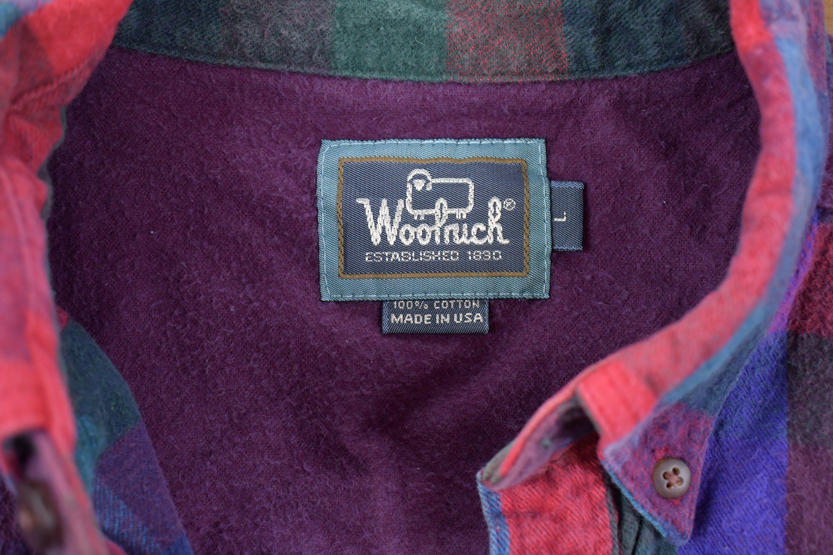 Vintage 1990s Woolrich Plaid Color Block Button Up Shirt