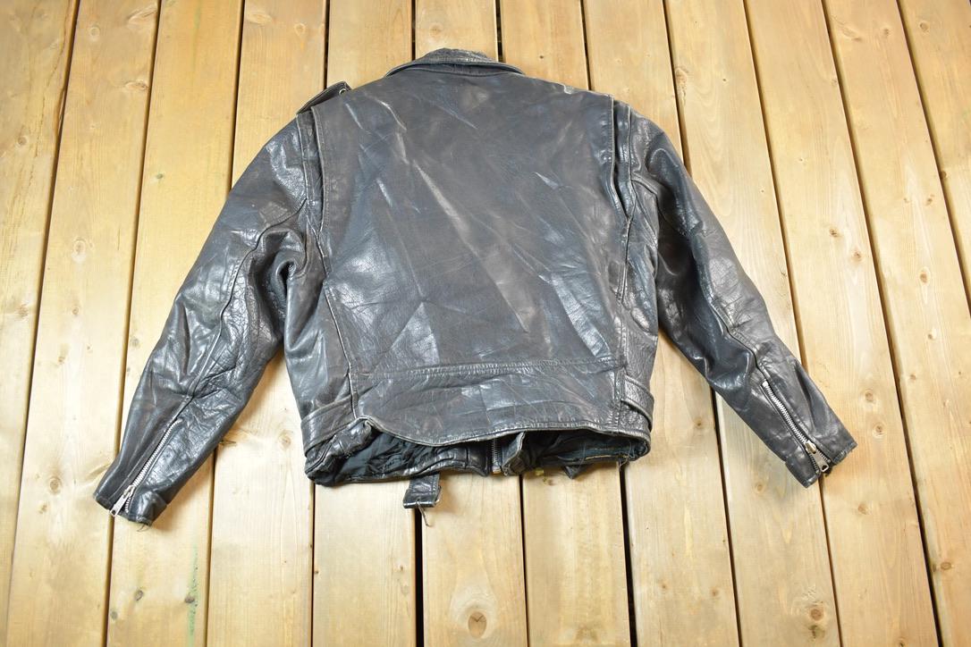 Vintage 1980s Leather Gold Harley Davidson Motorcycle Perfectly Distressed Biker Jacket Made In USA