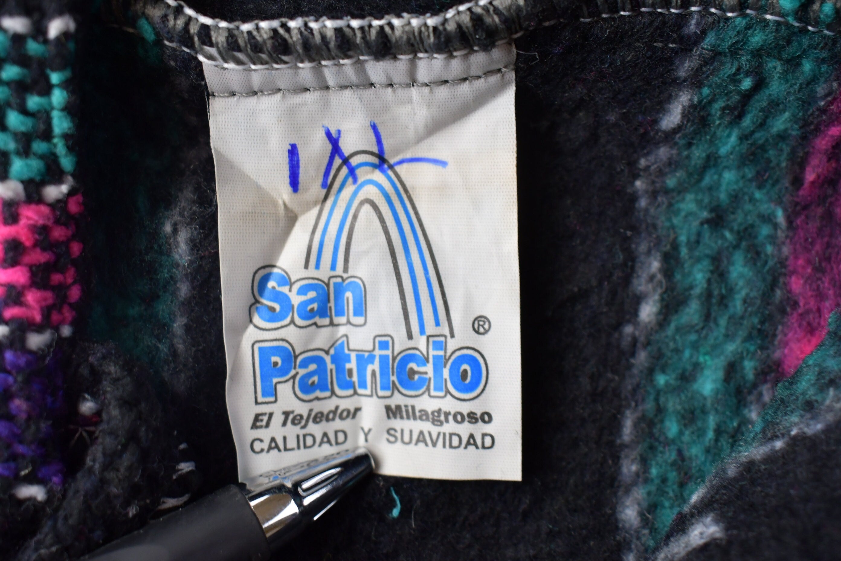 Vintage 1990s San Patricio Striped Knit Poncho Blanket Hoodie