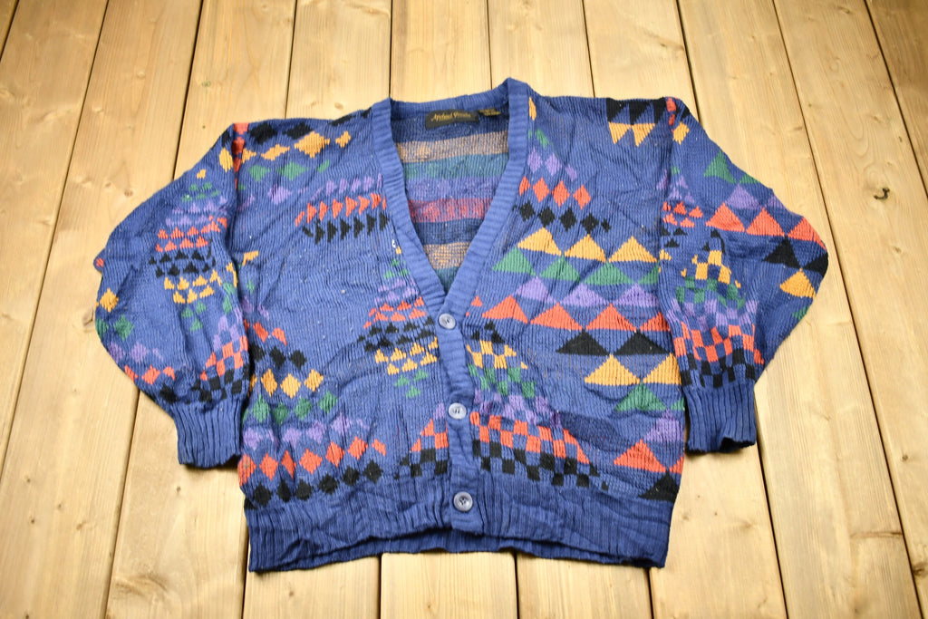 Vintage 1990s Abstract Pattern Knitted Cardigan Sweater