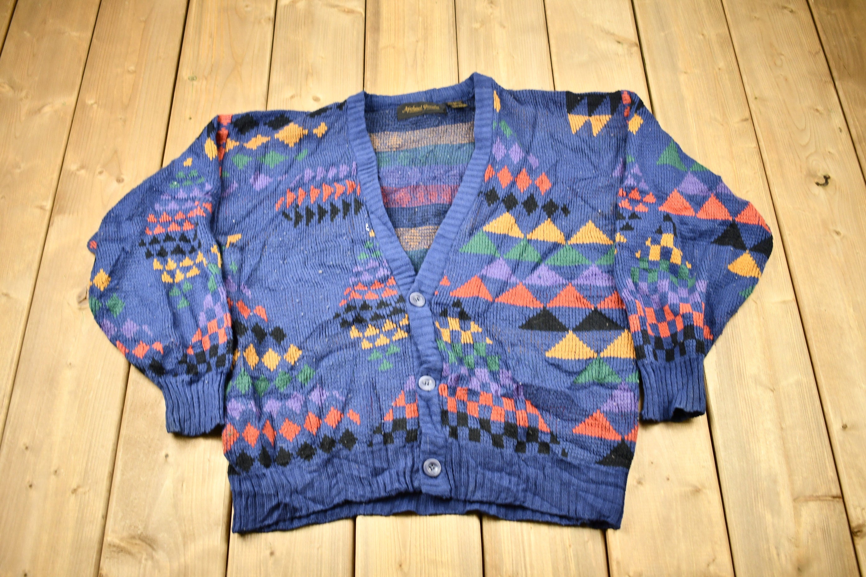 Vintage 1990s Abstract Pattern Knitted Cardigan Sweater